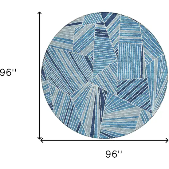 8' Blue And Teal Blue Round Geometric Washable Indoor Outdoor Area Rug Photo 3