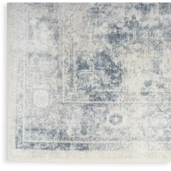 10' Blue Oriental Power Loom Distressed Washable Runner Rug Photo 7
