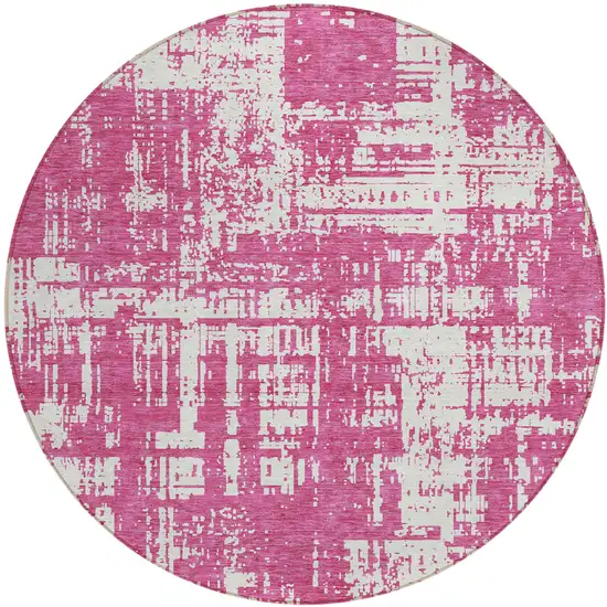8' Blush And Ivory Round Abstract Washable Indoor Outdoor Area Rug Photo 2