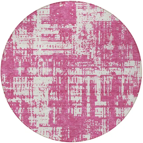 8' Blush And Ivory Round Abstract Washable Indoor Outdoor Area Rug Photo 5