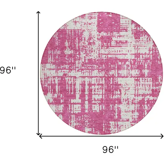 8' Blush And Ivory Round Abstract Washable Indoor Outdoor Area Rug Photo 3