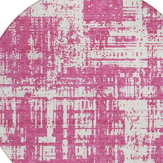 8' Blush And Ivory Round Abstract Washable Indoor Outdoor Area Rug Photo 4
