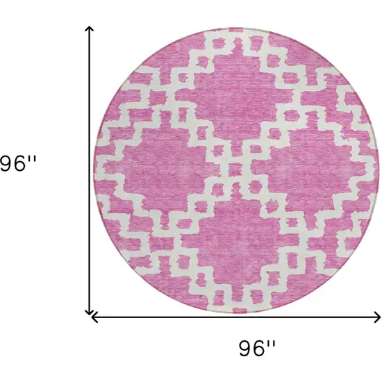 8' Blush And Ivory Round Geometric Washable Indoor Outdoor Area Rug Photo 3