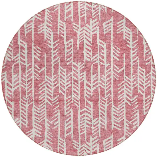 8' Blush And Ivory Round Tribal Washable Indoor Outdoor Area Rug Photo 6
