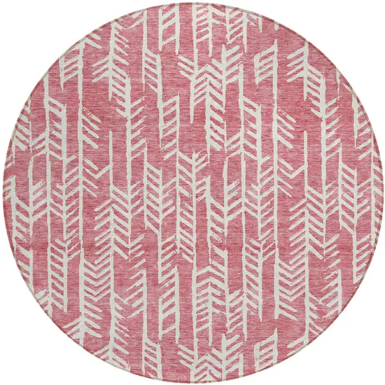 8' Blush And Ivory Round Tribal Washable Indoor Outdoor Area Rug Photo 2