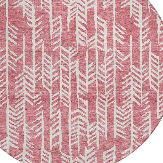 8' Blush And Ivory Round Tribal Washable Indoor Outdoor Area Rug Photo 5