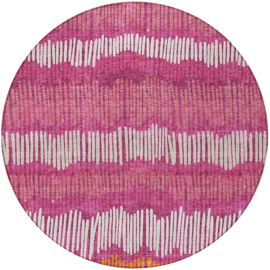 8' Blush Ivory And Brown Round Striped Washable Indoor Outdoor Area Rug Photo 6