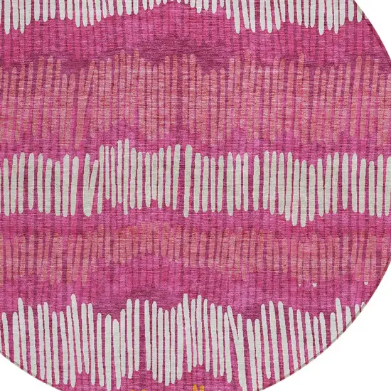 8' Blush Ivory And Brown Round Striped Washable Indoor Outdoor Area Rug Photo 5