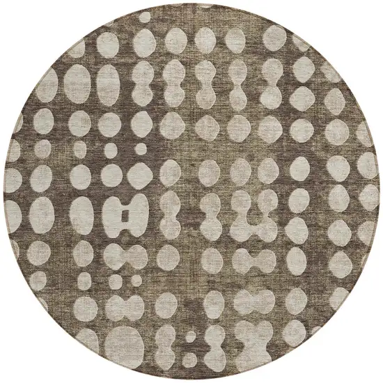 8' Brown And Beige Round Abstract Washable Indoor Outdoor Area Rug Photo 5