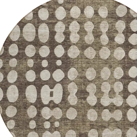 8' Brown And Beige Round Abstract Washable Indoor Outdoor Area Rug Photo 4