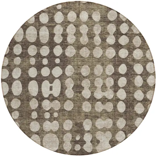 8' Brown And Beige Round Abstract Washable Indoor Outdoor Area Rug Photo 2