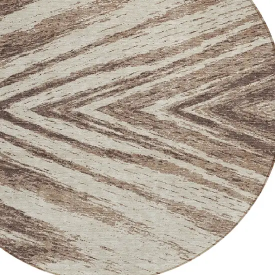 8' Brown And Beige Round Abstract Washable Indoor Outdoor Area Rug Photo 4