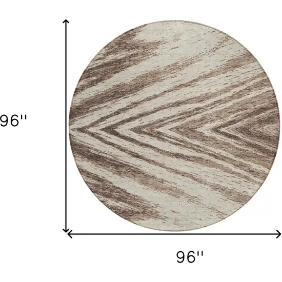 8' Brown And Beige Round Abstract Washable Indoor Outdoor Area Rug Photo 3