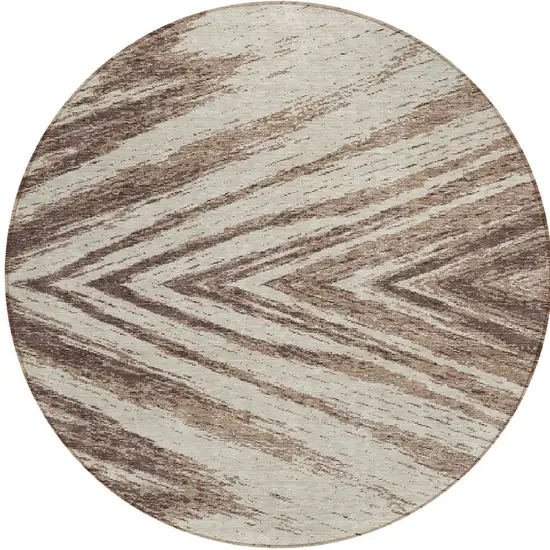 8' Brown And Beige Round Abstract Washable Indoor Outdoor Area Rug Photo 5