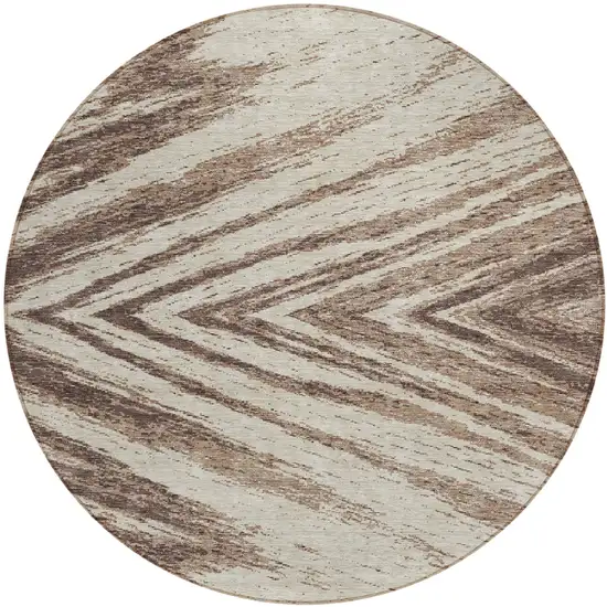 8' Brown And Beige Round Abstract Washable Indoor Outdoor Area Rug Photo 2