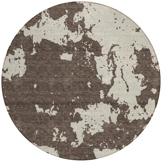 8' Brown And Beige Round Abstract Washable Indoor Outdoor Area Rug Photo 5