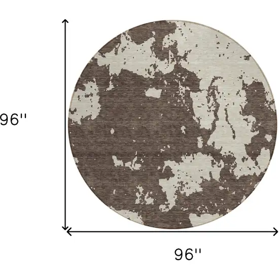 8' Brown And Beige Round Abstract Washable Indoor Outdoor Area Rug Photo 3