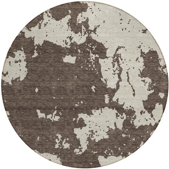 8' Brown And Beige Round Abstract Washable Indoor Outdoor Area Rug Photo 2