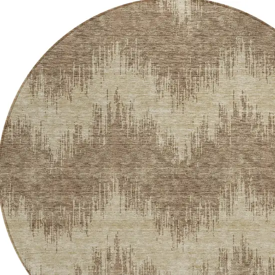 8' Brown And Beige Round Chevron Washable Indoor Outdoor Area Rug Photo 5