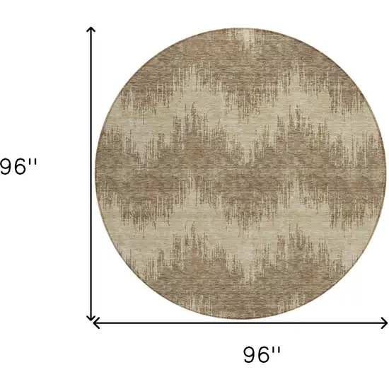 8' Brown And Beige Round Chevron Washable Indoor Outdoor Area Rug Photo 3