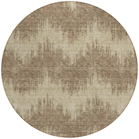 8' Brown And Beige Round Chevron Washable Indoor Outdoor Area Rug Photo 4