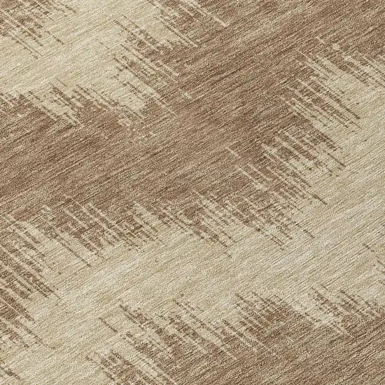 8' Brown And Beige Round Chevron Washable Indoor Outdoor Area Rug Photo 8