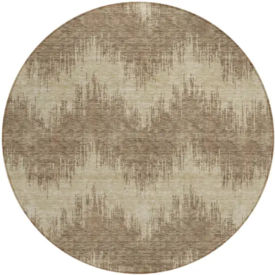 8' Brown And Beige Round Chevron Washable Indoor Outdoor Area Rug Photo 2