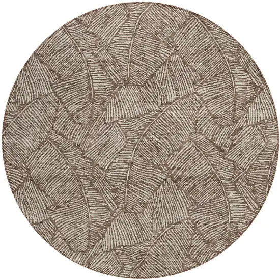 8' Brown And Beige Round Floral Washable Indoor Outdoor Area Rug Photo 2