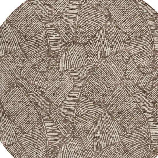 8' Brown And Beige Round Floral Washable Indoor Outdoor Area Rug Photo 5