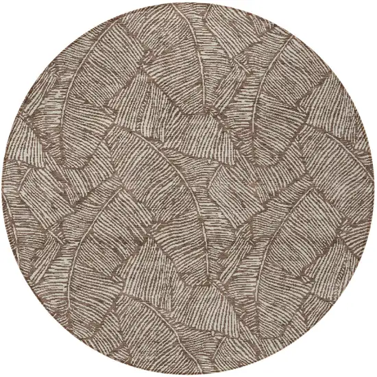 8' Brown And Beige Round Floral Washable Indoor Outdoor Area Rug Photo 6