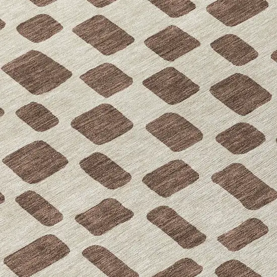 8' Brown And Beige Round Geometric Washable Indoor Outdoor Area Rug Photo 8