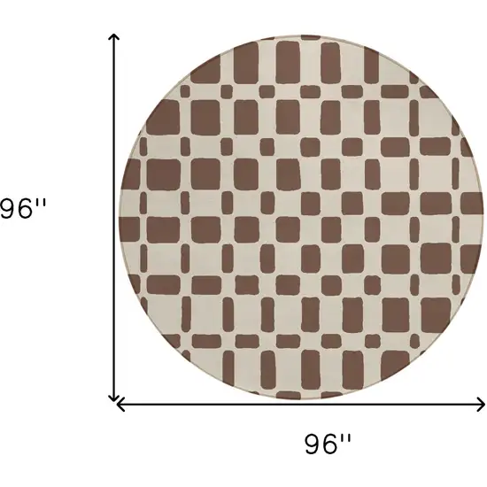 8' Brown And Beige Round Geometric Washable Indoor Outdoor Area Rug Photo 3