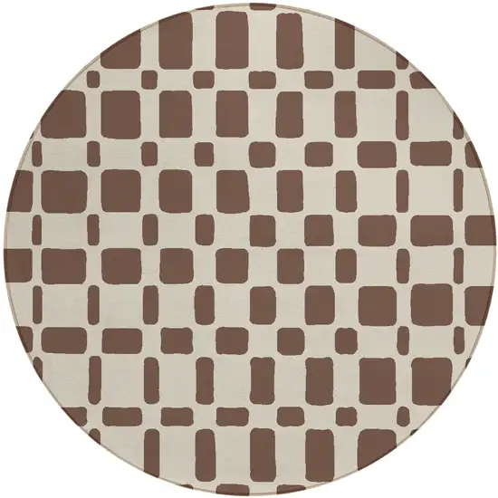 8' Brown And Beige Round Geometric Washable Indoor Outdoor Area Rug Photo 2