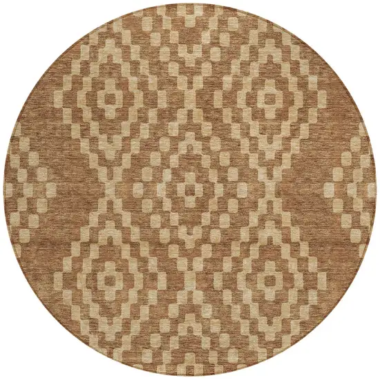 8' Brown And Beige Round Geometric Washable Indoor Outdoor Area Rug Photo 5