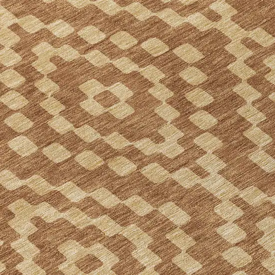 8' Brown And Beige Round Geometric Washable Indoor Outdoor Area Rug Photo 8