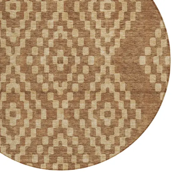 8' Brown And Beige Round Geometric Washable Indoor Outdoor Area Rug Photo 4