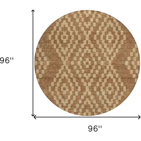 8' Brown And Beige Round Geometric Washable Indoor Outdoor Area Rug Photo 3