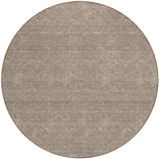 8' Brown And Beige Round Geometric Washable Indoor Outdoor Area Rug Photo 2