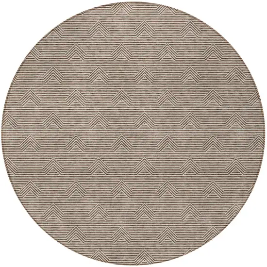 8' Brown And Beige Round Geometric Washable Indoor Outdoor Area Rug Photo 5