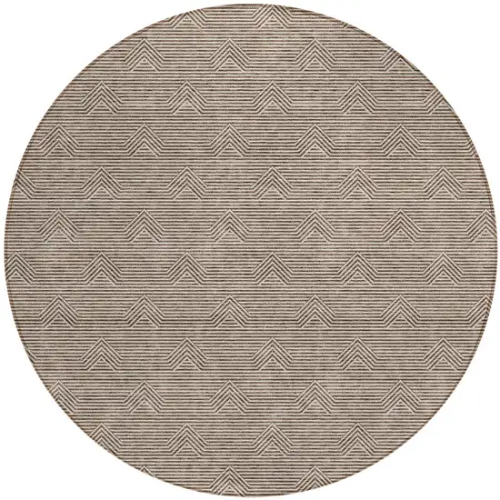 8' Brown And Beige Round Geometric Washable Indoor Outdoor Area Rug Photo 4