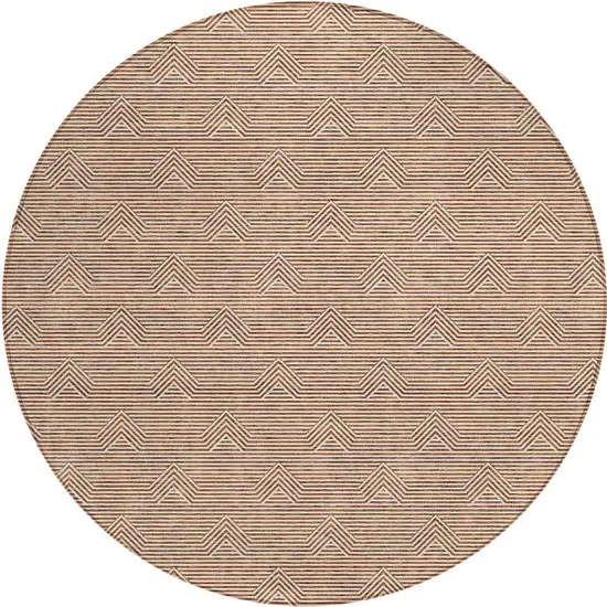 8' Brown And Beige Round Geometric Washable Indoor Outdoor Area Rug Photo 6