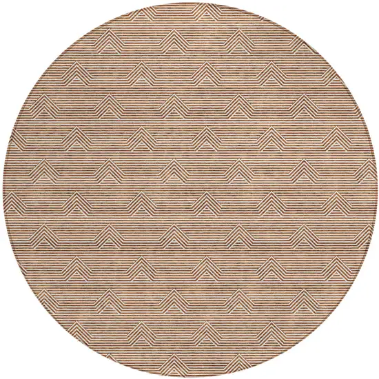 8' Brown And Beige Round Geometric Washable Indoor Outdoor Area Rug Photo 2