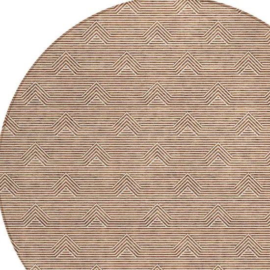 8' Brown And Beige Round Geometric Washable Indoor Outdoor Area Rug Photo 5