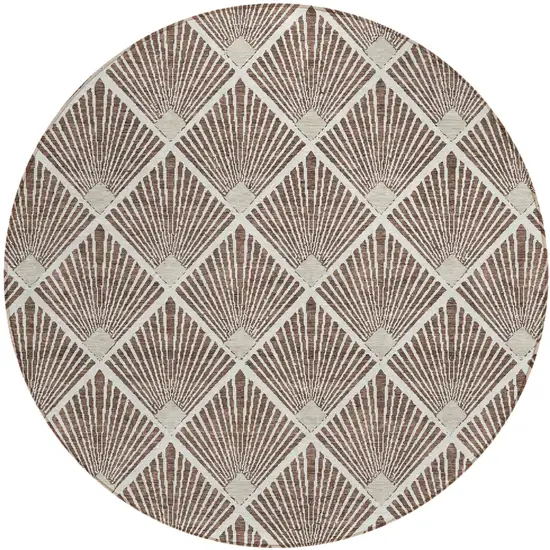 8' Brown And Beige Round Geometric Washable Indoor Outdoor Area Rug Photo 2