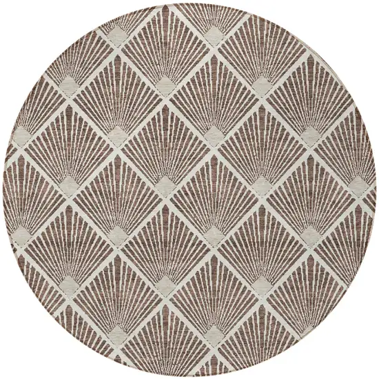 8' Brown And Beige Round Geometric Washable Indoor Outdoor Area Rug Photo 6