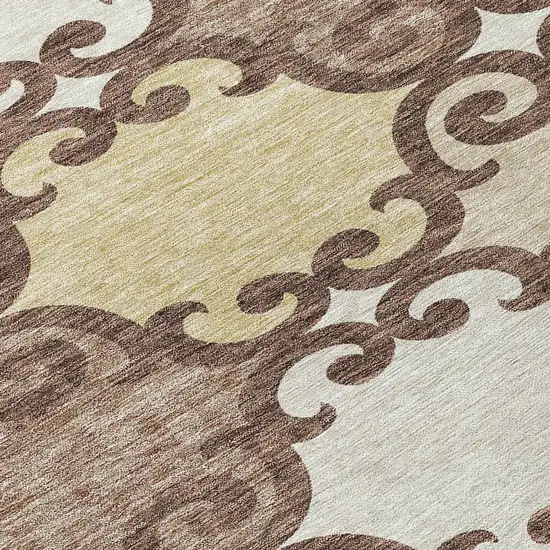 8' Brown And Beige Round Trellis Washable Indoor Outdoor Area Rug Photo 8