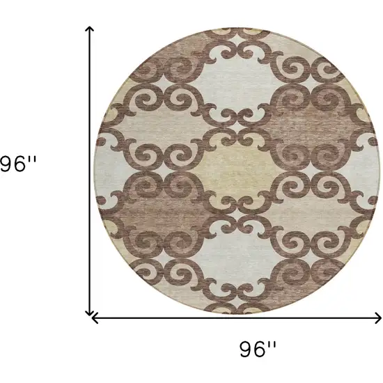 8' Brown And Beige Round Trellis Washable Indoor Outdoor Area Rug Photo 3
