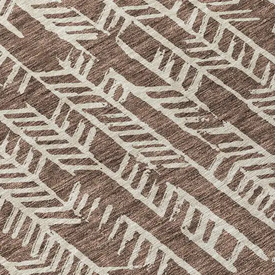 8' Brown And Beige Round Tribal Washable Indoor Outdoor Area Rug Photo 8