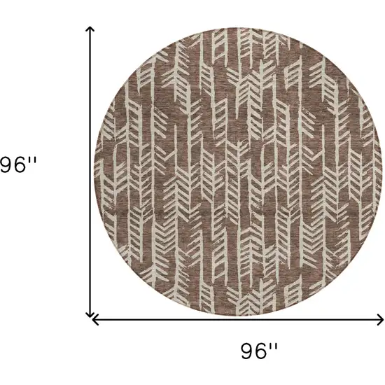 8' Brown And Beige Round Tribal Washable Indoor Outdoor Area Rug Photo 3