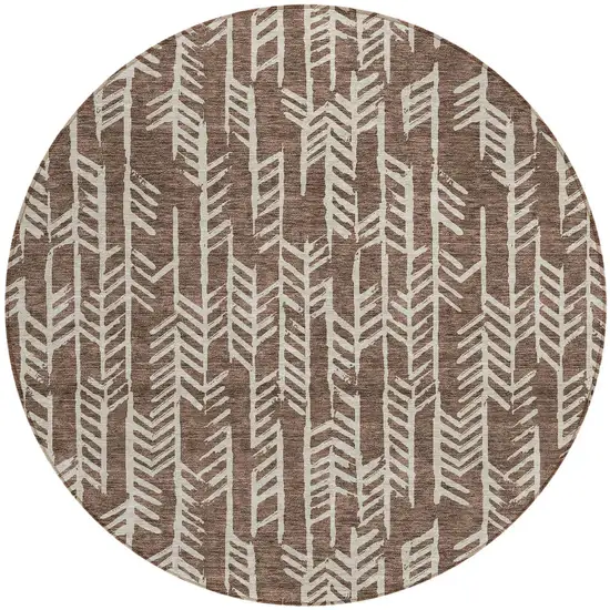 8' Brown And Beige Round Tribal Washable Indoor Outdoor Area Rug Photo 5